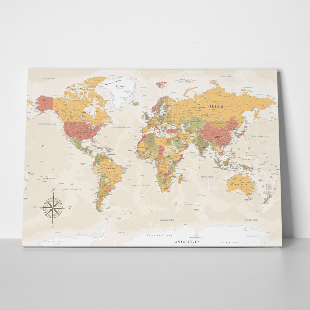 Πινακας σε καμβά GREEN RED ORANGE WORLD MAP