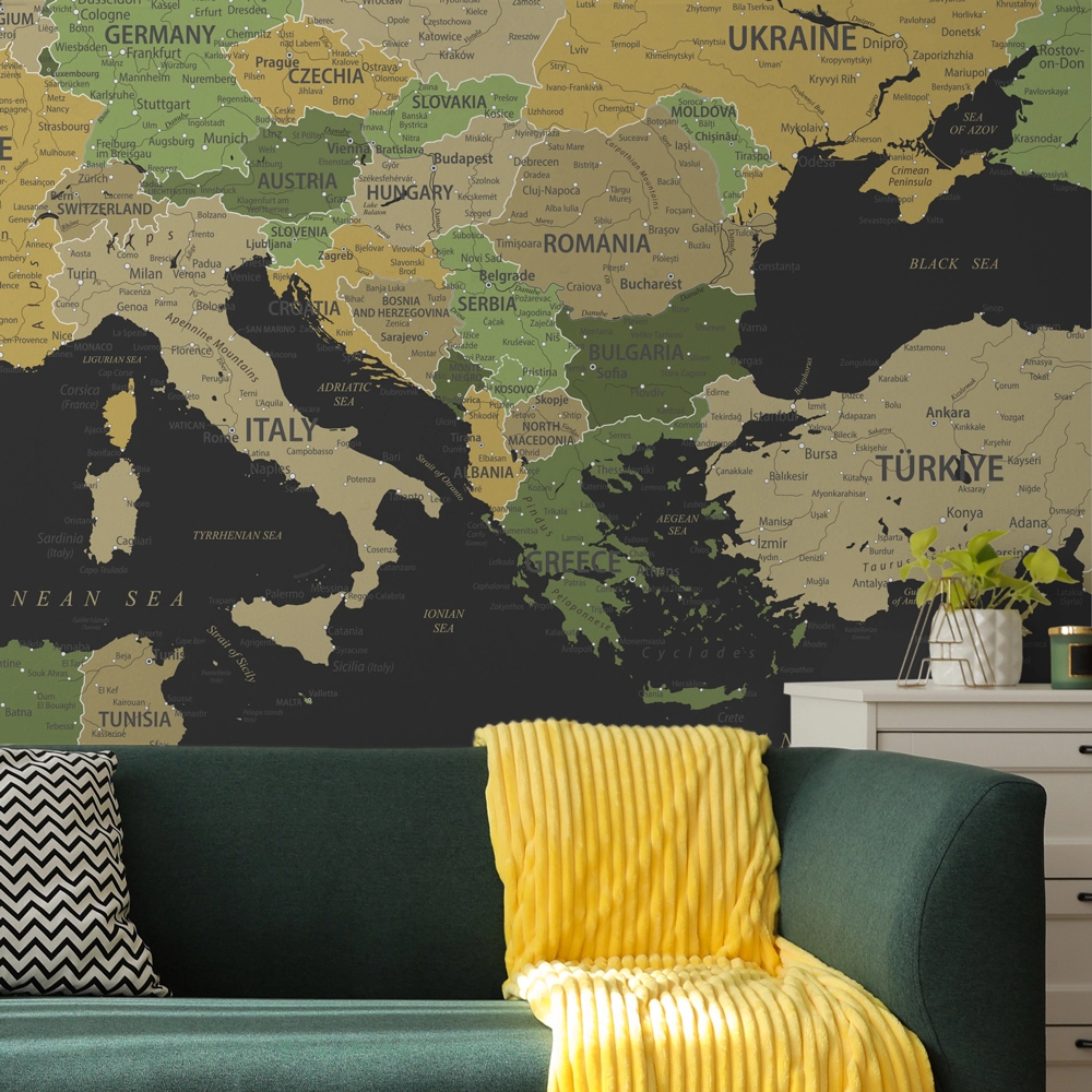 Αυτοκόλλητη Ταπετσαρία τοίχου GREEN YELLOW GOLD EUROPE MAP