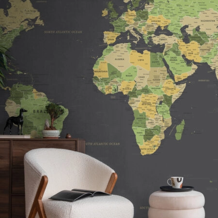 Αυτοκόλλητη Ταπετσαρία τοίχου GREEN YELLOW GOLD WORLD MAP - Χάρτες - Πόλεις Sticky 1