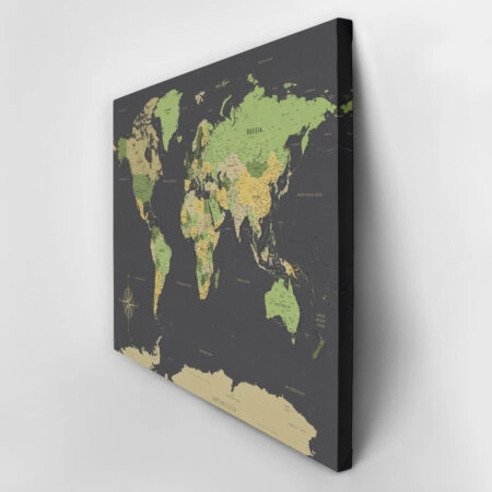 Πινακας σε καμβά GREEN YELLOW GOLD WORLD MAP - Χαρτες Sticky 3