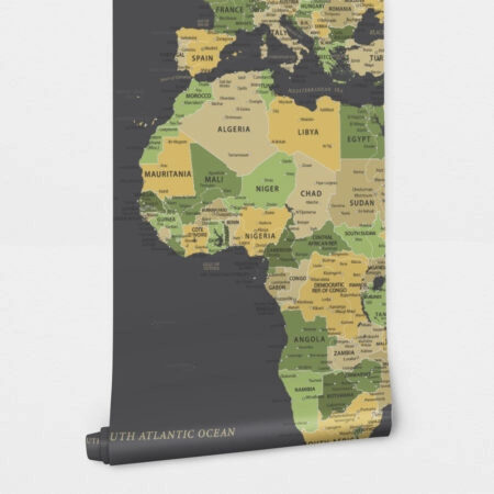 Αυτοκόλλητη Ταπετσαρία τοίχου GREEN YELLOW GOLD WORLD MAP - Χάρτες - Πόλεις Sticky 2