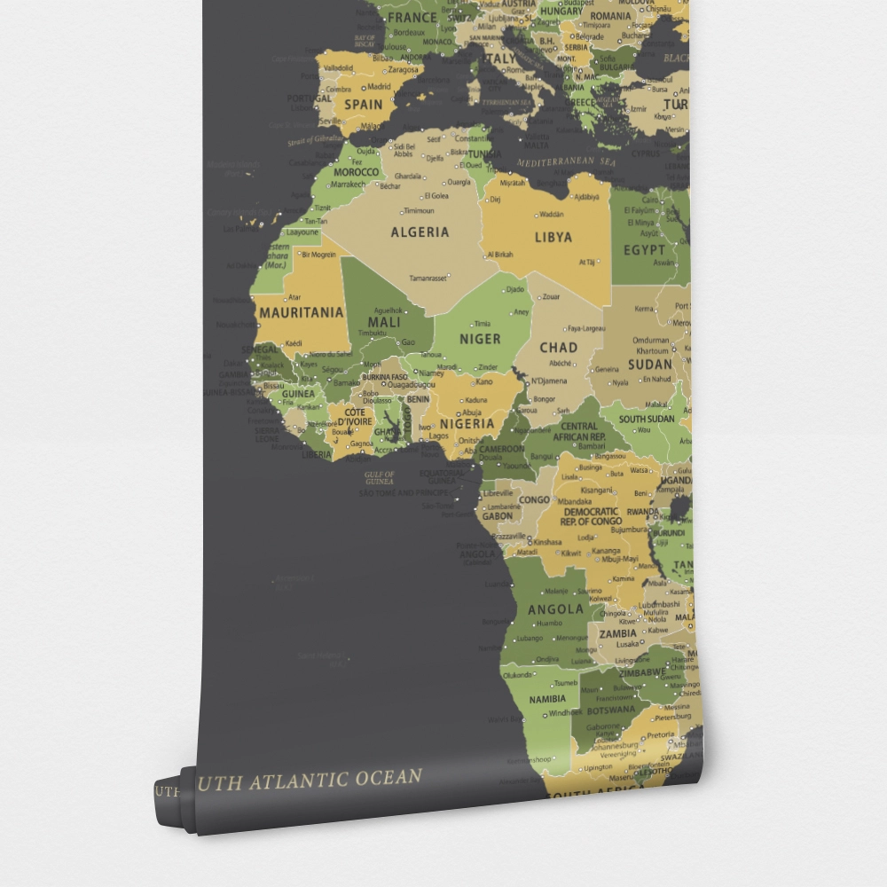 Αυτοκόλλητη Ταπετσαρία τοίχου GREEN YELLOW GOLD WORLD MAP