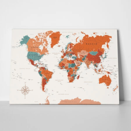 Πινακας σε καμβά TERRACOTA WORLD MAP - Χαρτες Sticky 1