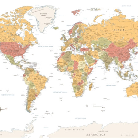 Πινακας σε καμβά WARM VINTAGE WORLD MAP - Χαρτες Sticky 5