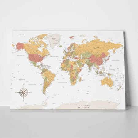 Πινακας σε καμβά WARM VINTAGE WORLD MAP - Χαρτες Sticky 1
