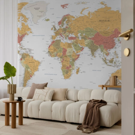 Αυτοκόλλητη Ταπετσαρία τοίχου WARM VINTAGE WORLD MAP - Χάρτες - Πόλεις