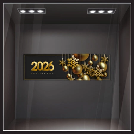 Χριστουγεννιάτικο αυτοκόλλητο HAPPY NEW YEAR 2026 - Χριστουγεννιάτικη βιτρίνα Sticky 2