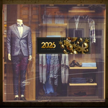 Χριστουγεννιάτικο αυτοκόλλητο HAPPY NEW YEAR 2026 - Χριστουγεννιάτικη βιτρίνα Sticky 1