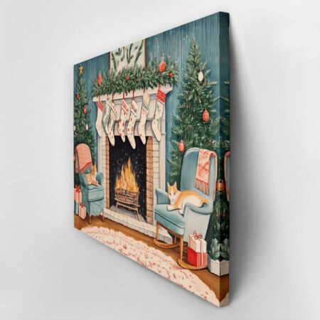 Πινακας σε καμβά CHRISTMAS FIREPLACE - Χριστουγεννιάτικοι Πίνακες Sticky 3