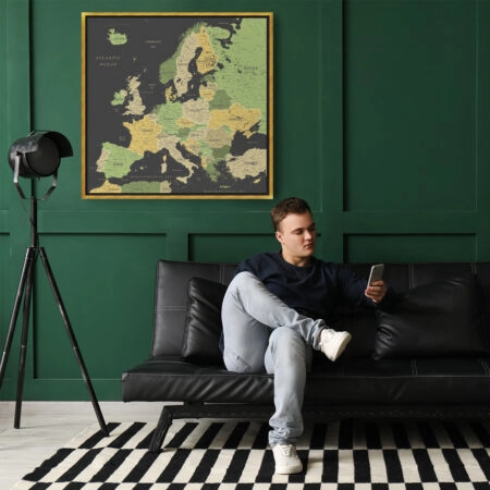Πίνακας Τετράγωνος GREEN YELLOW GOLD EUROPE MAP - Χαρτες