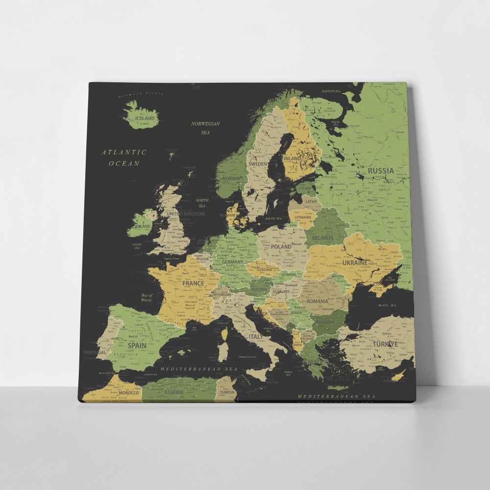 Πίνακας Τετράγωνος GREEN YELLOW GOLD EUROPE MAP
