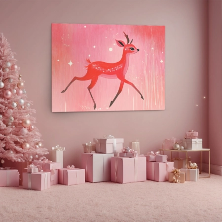 Πινακας σε καμβά PINK CHRISTMAS DEER - Χριστουγεννιάτικοι Πίνακες