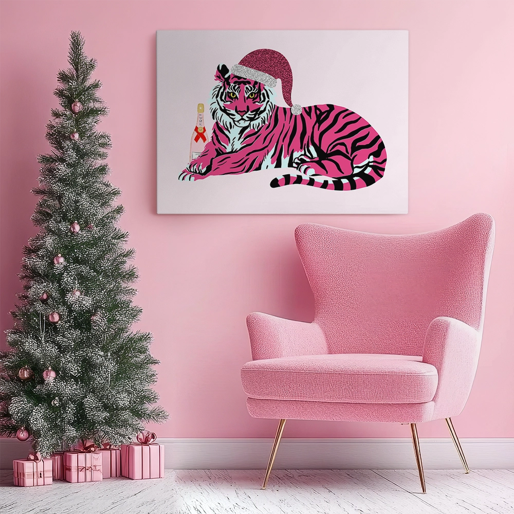 Πινακας σε καμβά PINK CHRISTMAS TIGER
