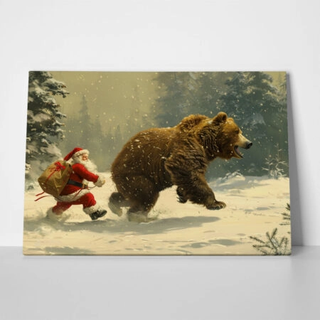 Πινακας σε καμβά SANTA WITH BEAR - Χριστουγεννιάτικοι Πίνακες Sticky 1