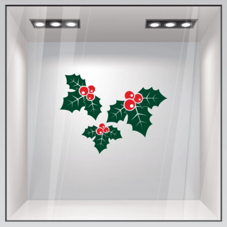 Χριστουγεννιάτικο αυτοκόλλητο XMAS HOLLY BERRIES - Χριστουγεννιάτικη βιτρίνα