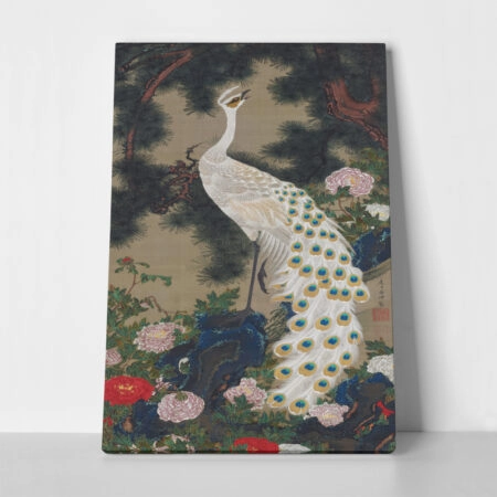 Πινακας σε καμβά JAKUCHU ITO - A PEACOCK PINE AND PEONY - Jakuchu Ito Sticky 1