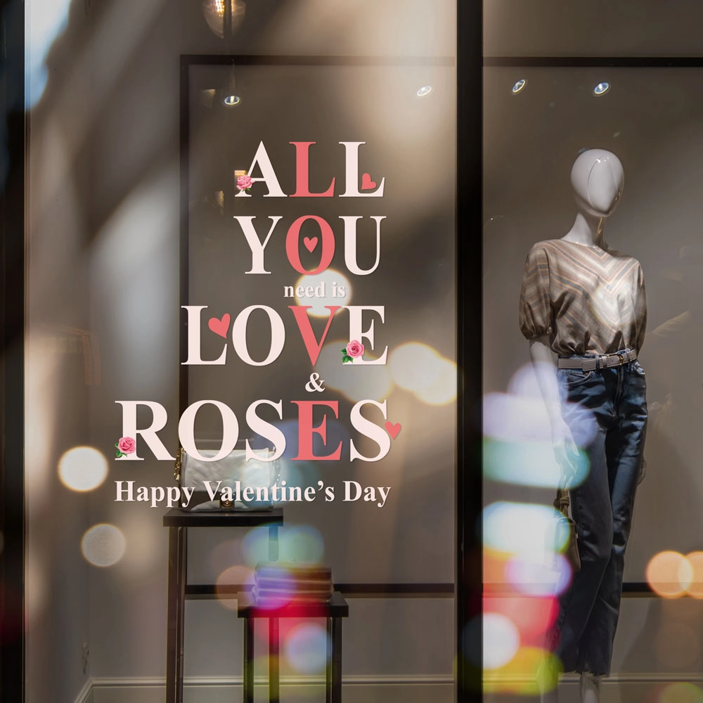 Αυτοκoλλητο Βιτρίνας LOVE AND ROSES