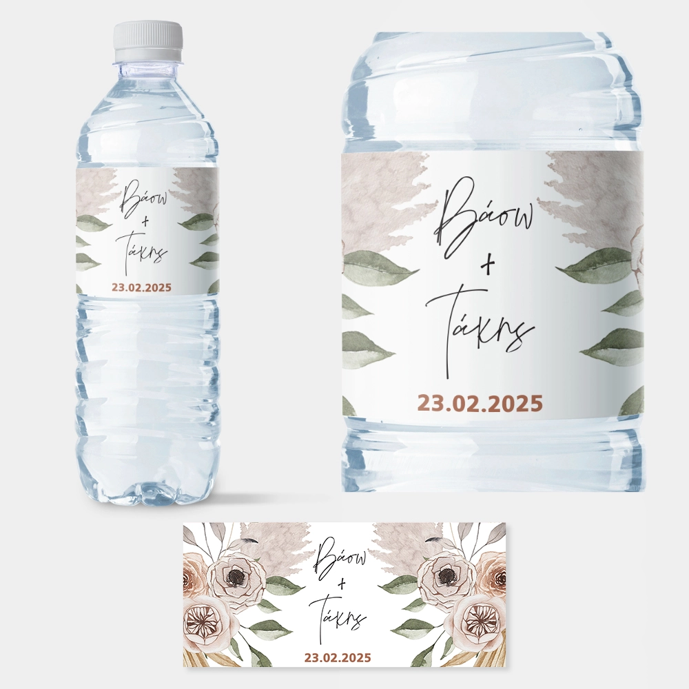 Αυτοκολλητη ετικέτα για μπουκαλι νερου BOHO WEDDING NAMES
