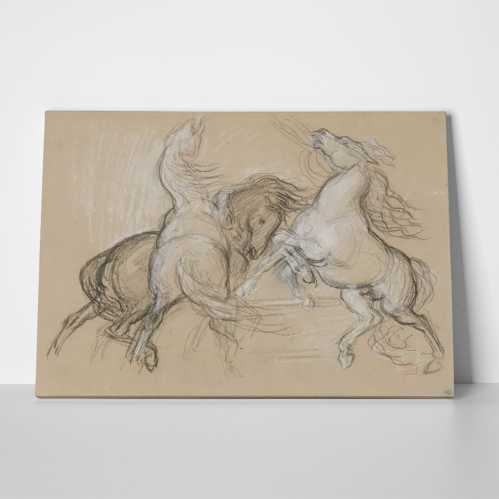 Πινακας σε καμβά DELACROIX - TROIS CHEVAUX CABRES ET AGITES
