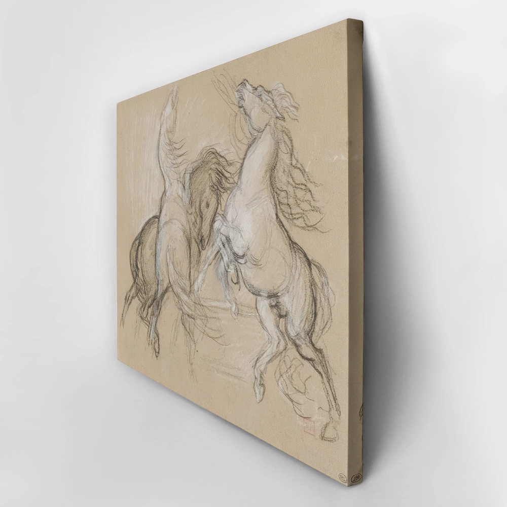 Πινακας σε καμβά DELACROIX - TROIS CHEVAUX CABRES ET AGITES