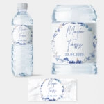 Αυτοκολλητη ετικέτα για μπουκαλι νερου FLORAL AND MARBLE WEDDING NAMES
