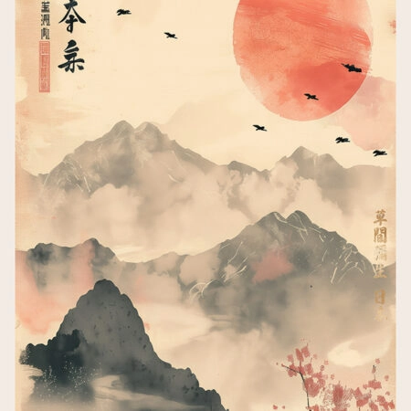 Πόστερ RED ASIAN SUN AND MOUNTAINS - Τοπια - Φυση Sticky 3