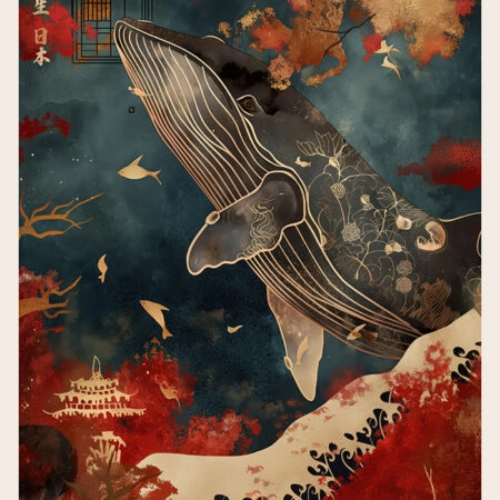 Πόστερ WHALE AND JAPANESE WAVE - Ζωα Sticky 2