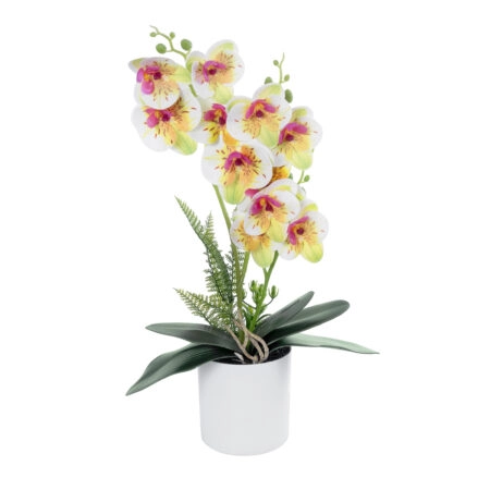WHITE - FUCHSIA ORCHID 21078 Διακοσμητικό Φυτό Λευκή - Φούξια Ορχιδέα Υ45cm - Τεχνητες Ορχιδεες
