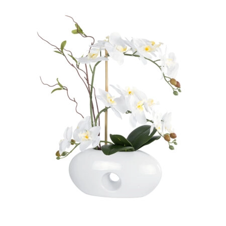 WHITE ORCHID 21125 Διακοσμητικό Φυτό Λευκή Ορχιδέα Υ42cm - Τεχνητες Ορχιδεες