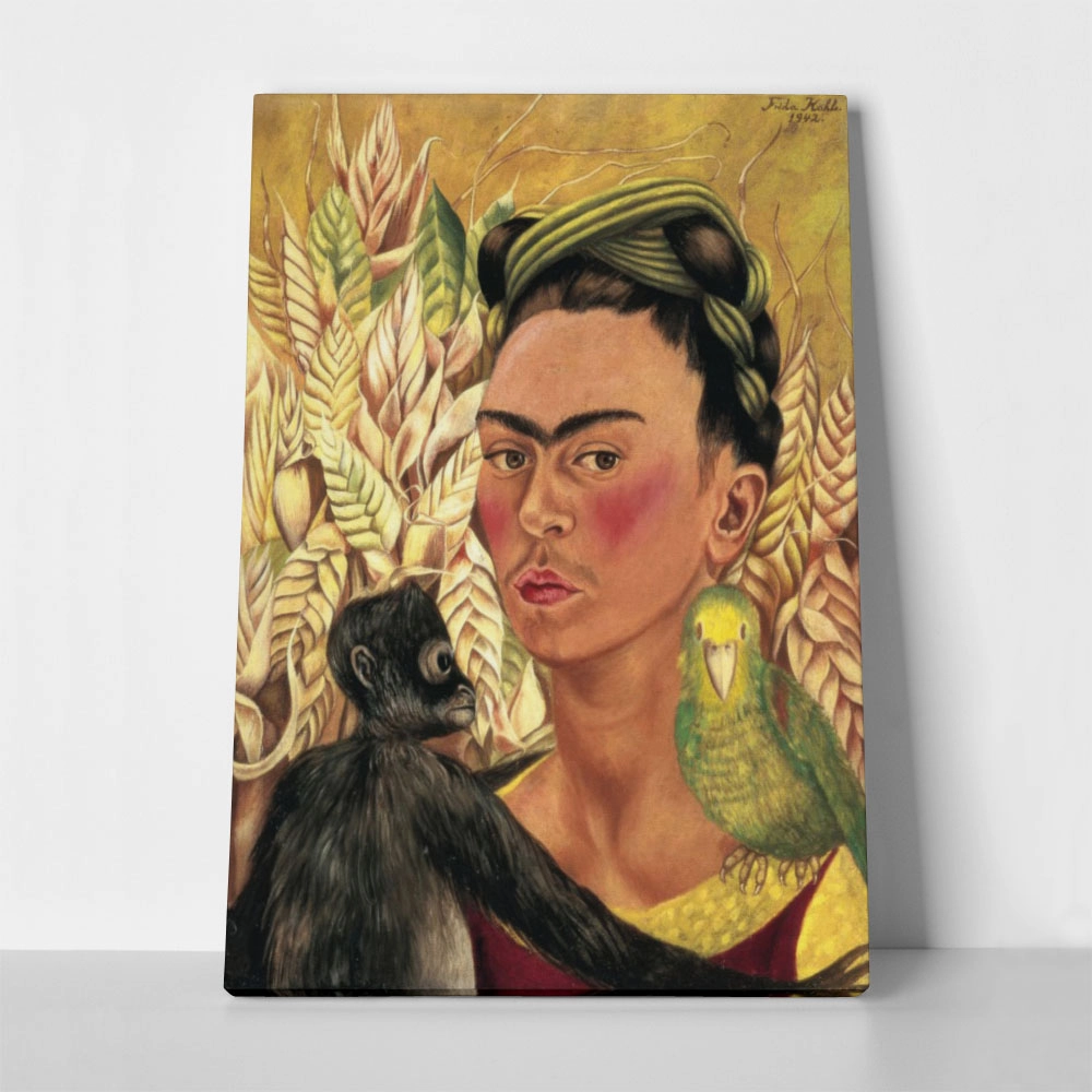 Πινακας σε καμβά FRIDA KAHLO - SELF PORTRAIT WITH MONKEY AND PARROT