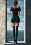 Πινακας σε καμβά WOMAN IN FRONT OF SEA RETRO DREAMSCAPE