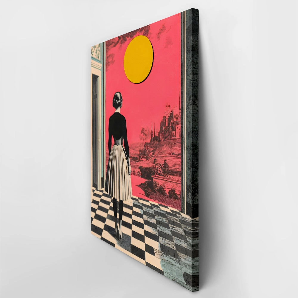 Πινακας σε καμβά WOMAN WITH ORANGE SUN RETRO DREAMSCAPE