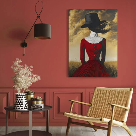 Πινακας σε καμβά RED DRESS AND HAT RETRO DREAMSCAPE - Πινακες σε καμβα