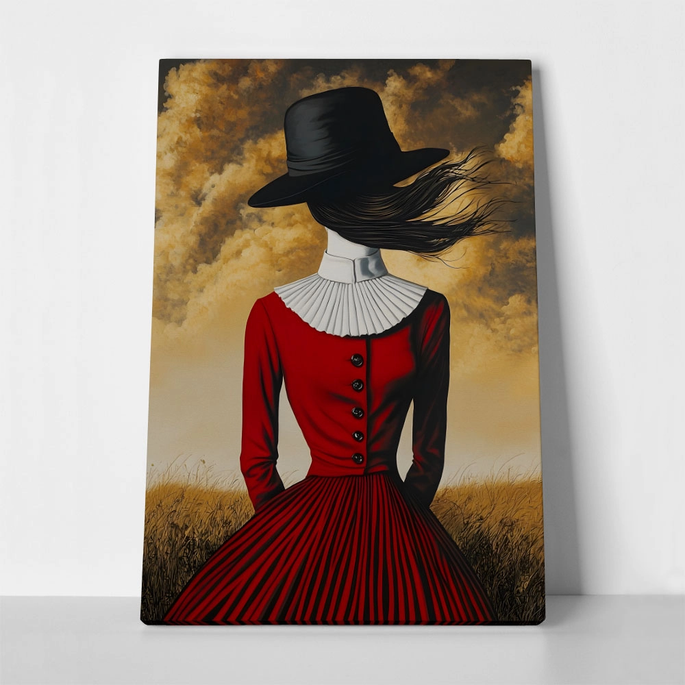 Πινακας σε καμβά RED DRESS AND HAT RETRO DREAMSCAPE