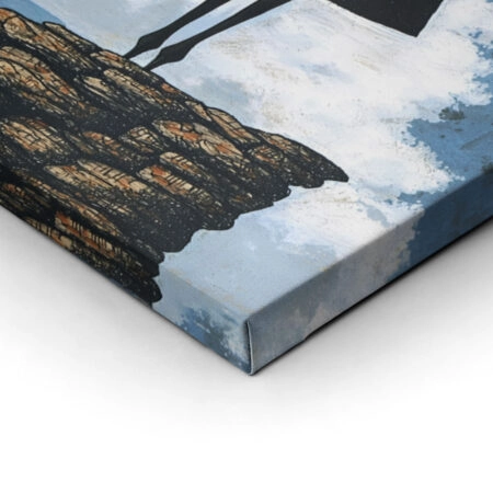 Πινακας σε καμβά BLACK DRESSED WOMAN ON TOP OF ROCKS RETRO DREAMSCAPE - Εργα Τεχνης Sticky 2