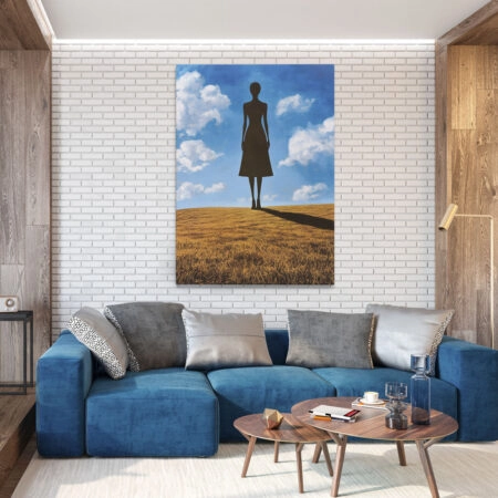 Πινακας σε καμβά BLACK FIGURE OF A WOMAN IN FIELD RETRO DREAMSCAPE - Πορτραιτα και Φιγουρες