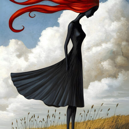 Πινακας σε καμβά BLACK FIGURE WITH RED HAIR RETRO DREAMSCAPE - Εργα Τεχνης Sticky 6