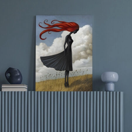 Πινακας σε καμβά BLACK FIGURE WITH RED HAIR RETRO DREAMSCAPE - Εργα Τεχνης