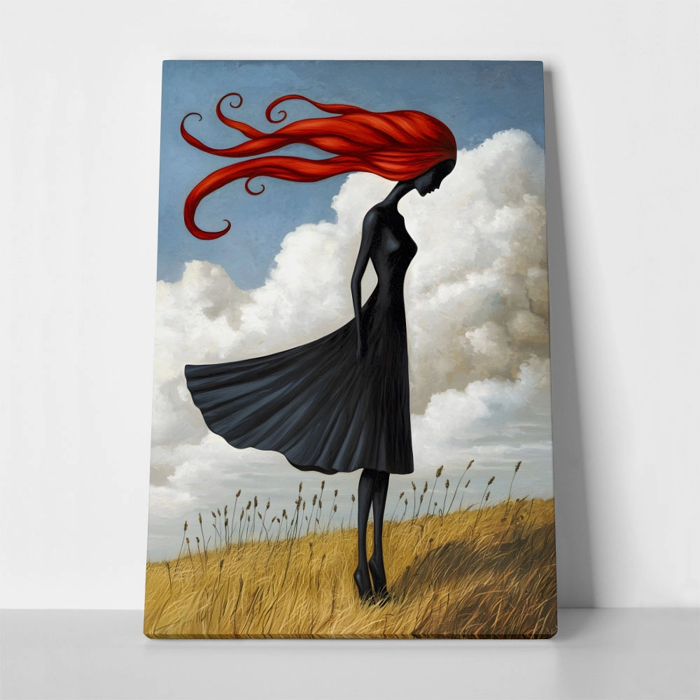 Πινακας σε καμβά BLACK FIGURE WITH RED HAIR RETRO DREAMSCAPE