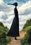 Πινακας σε καμβά BLACK FIGURED WOMAN ON PATH RETRO DREAMSCAPE