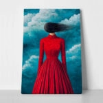 Πινακας σε καμβά BLACK HAIRED IN RED DRESS RETRO DREAMSCAPE
