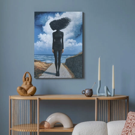 Πινακας σε καμβά BLACK SILHOUETTE IN FRONT OF SEA RETRO DREAMSCAPE - Εργα Τεχνης