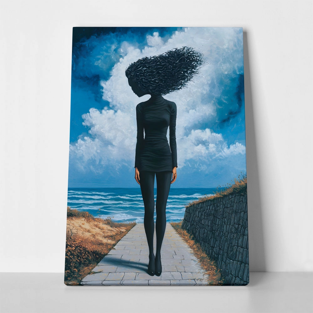 Πινακας σε καμβά BLACK SILHOUETTE IN FRONT OF SEA RETRO DREAMSCAPE