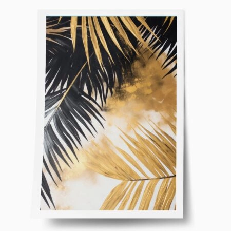 Πόστερ BLACK AND GOLD PALM LEAVES - Botanical - Λουλούδια Sticky 1