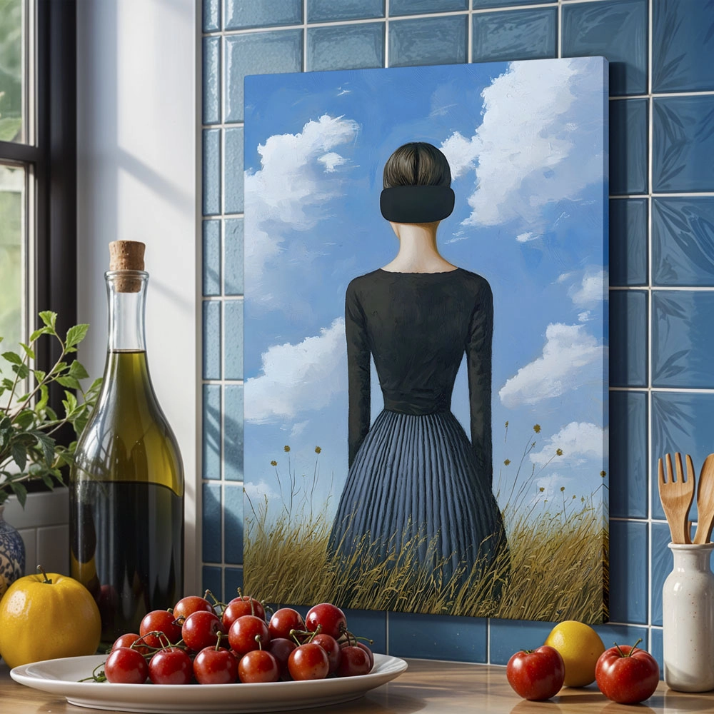 Πινακας σε καμβά BROWN HAIRED WOMAN IN FIELD RETRO DREAMSCAPE