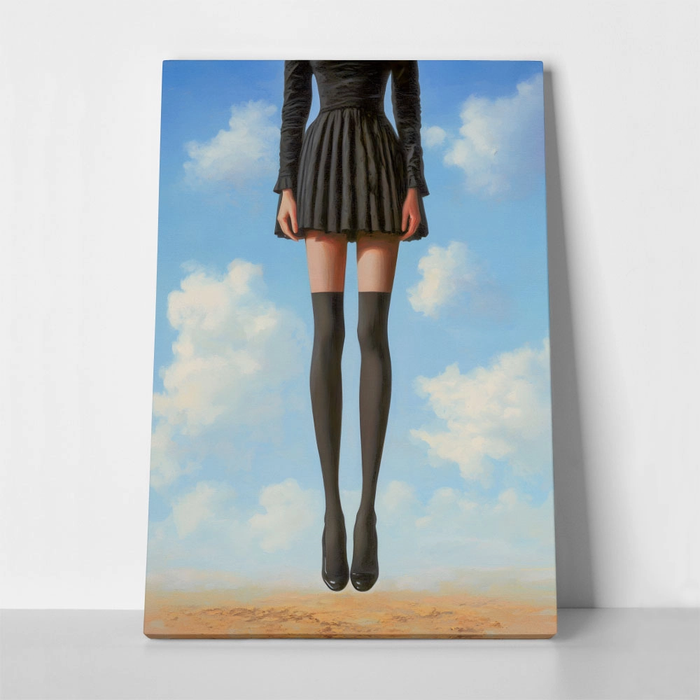 Πινακας σε καμβά FLOATING WOMAN WITH BLACK SKIRT RETRO DREAMSCAPE