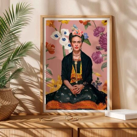 Πόστερ FRIDA KAHLO ON PINK FLORAL - Διασημοι Ζωγραφοι