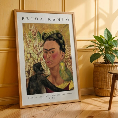 Πόστερ FRIDA KAHLO - SELF PORTRAIT WITH MONKEY AND PARROT - Διασημοι Ζωγραφοι