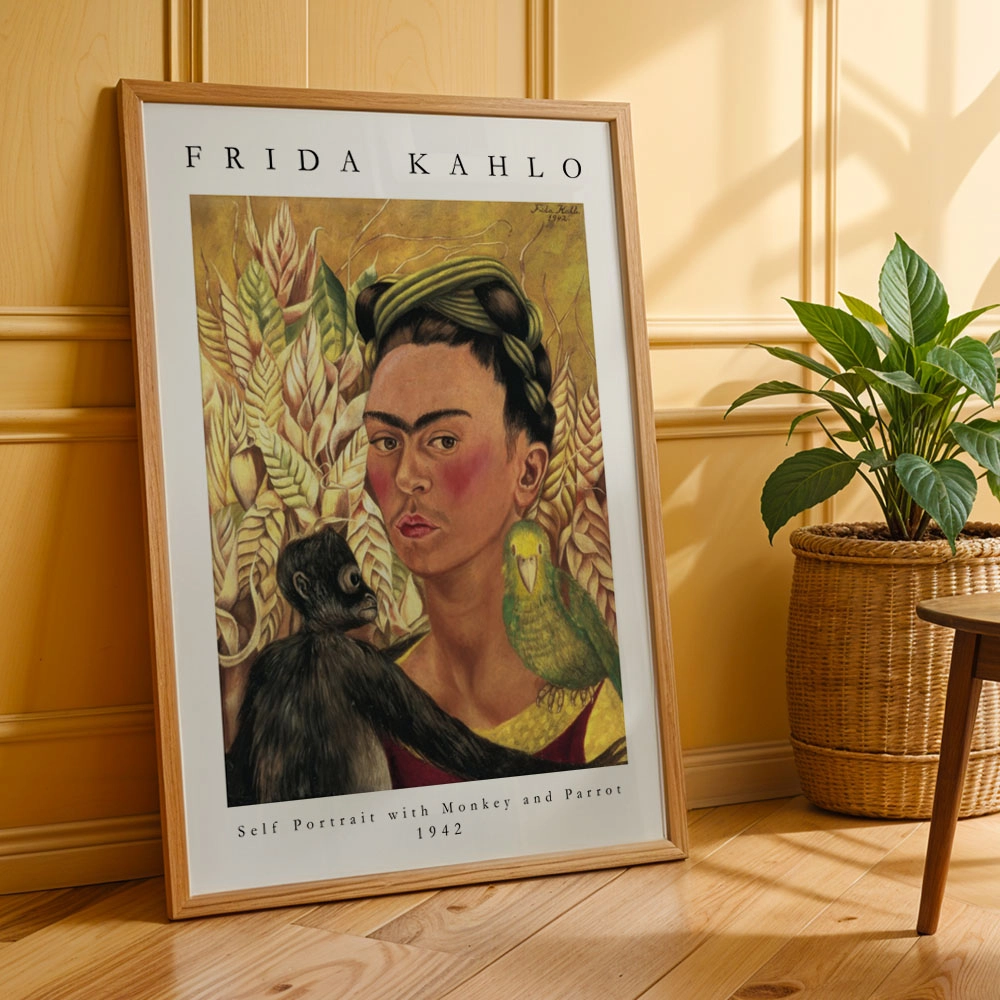 Πόστερ FRIDA KAHLO - SELF PORTRAIT WITH MONKEY AND PARROT