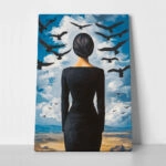 Πινακας σε καμβά WOMAN LOOKING AT BIRDS RETRO DREAMSCAPE